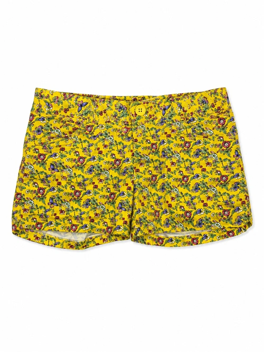 Gap Kids Girls Size 12 Yellow Floral Chino Shorts Stretch Adjustable Waist